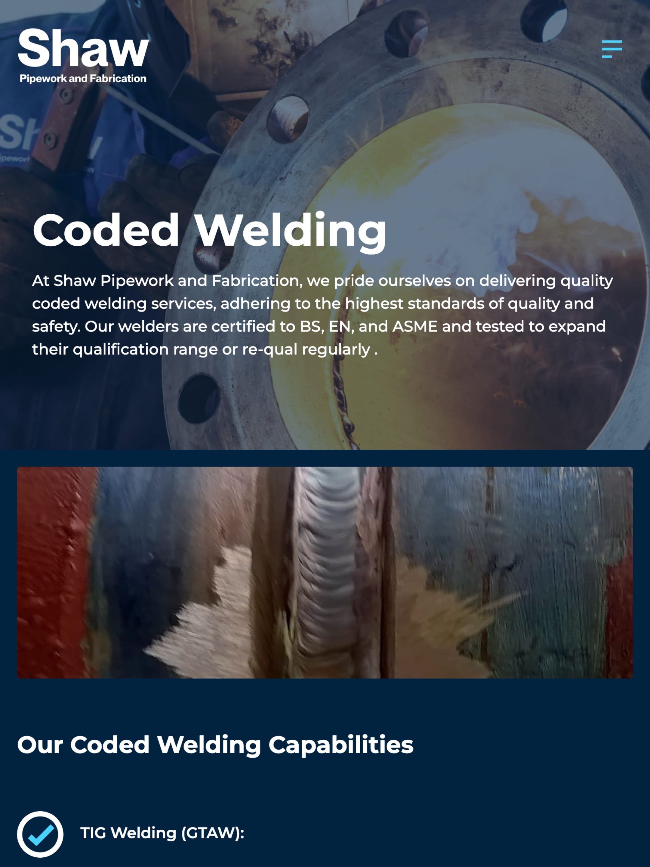 Shaw Pipework and Fabrication Web Design